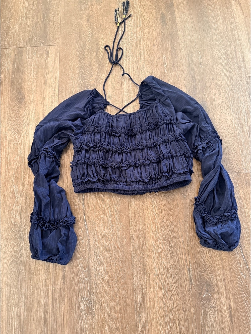 Idyllwind Nash Romantic Ruffle Crop Top, Navy Size L - Western, Boho,